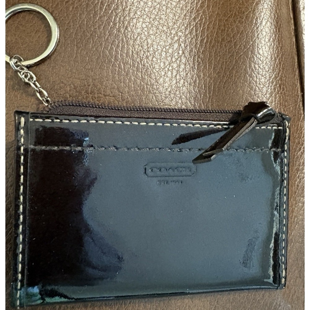 Coach black patent leather Silver Zip Closed card wallet - Picture 6 of 8